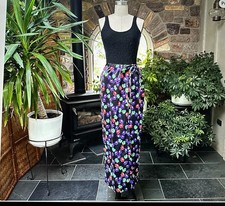 Vintage 1970s Black Floral Maxi Bathing Suit Cover Up Wrap Skirt Rose Marie Reid
