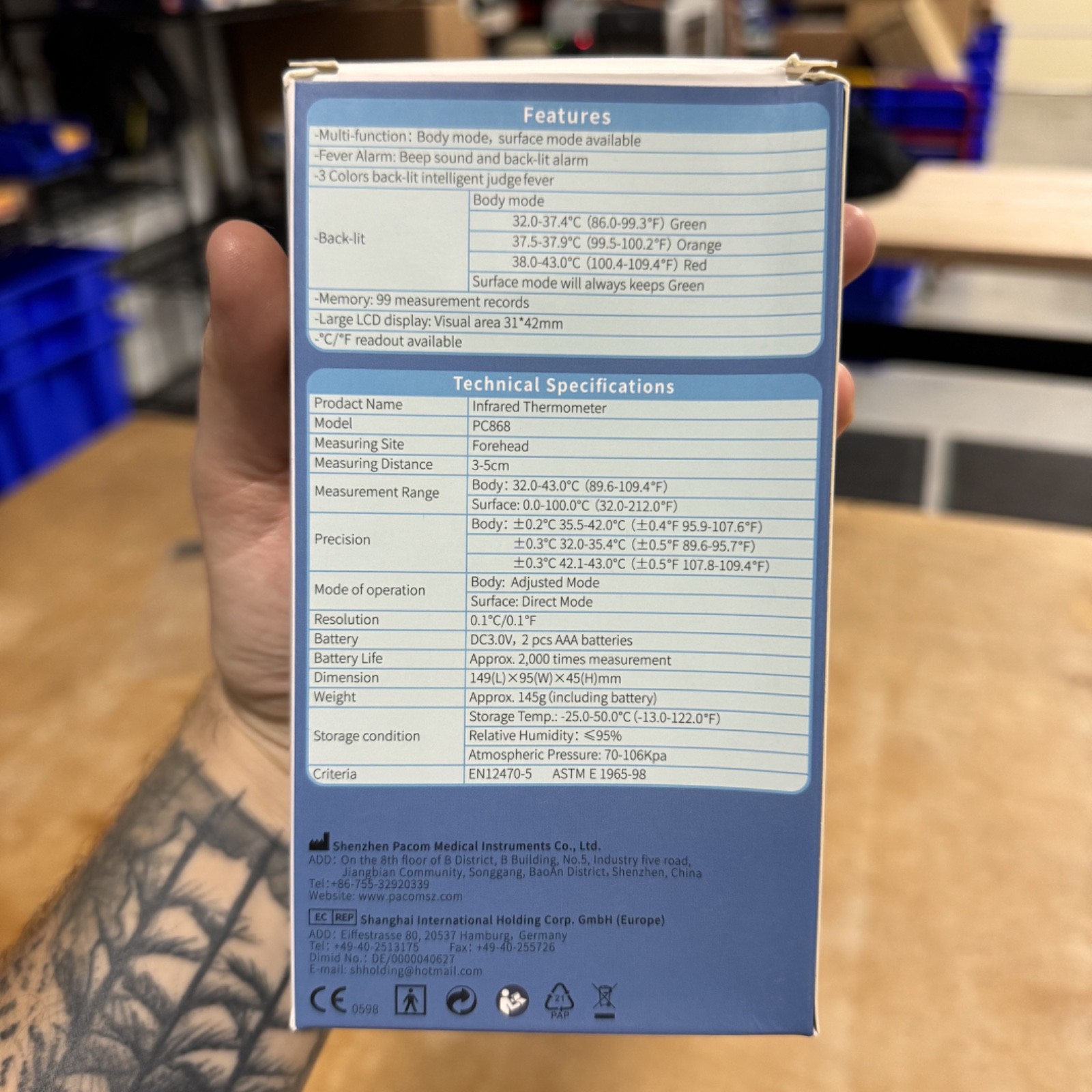 PC868 Infrared Thermometer – Digital No Contact Forehead/Surface Temp Gun