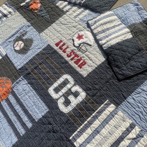 Pottery Barn Quilt 2 Shams Sports Bedding Soccer Baseball Basketball Football - Picture 7 of 17