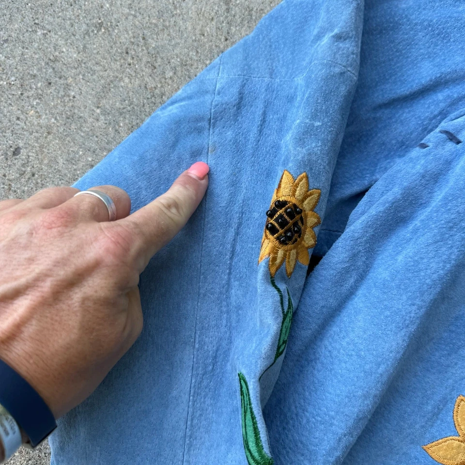 Y2K Quacker Factory Blue Suede Fall Sunflowers Genuine Leather Jacket 3X NWT - Image 4 of 4