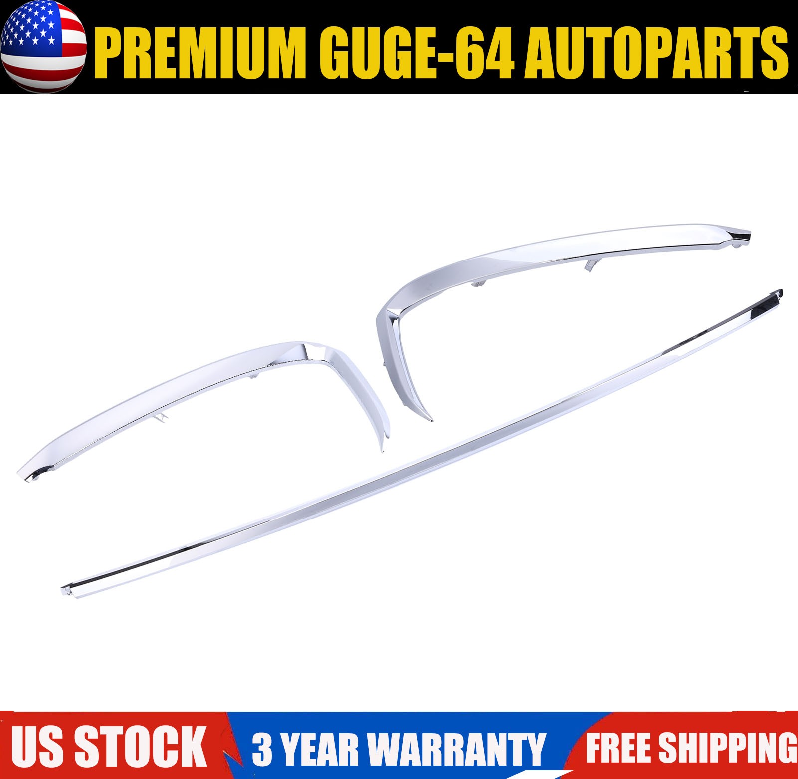 For Mazda CX-9 2016-2023 Chrome Front Lower Bumper Face Bar Trims Molding 3x Kit