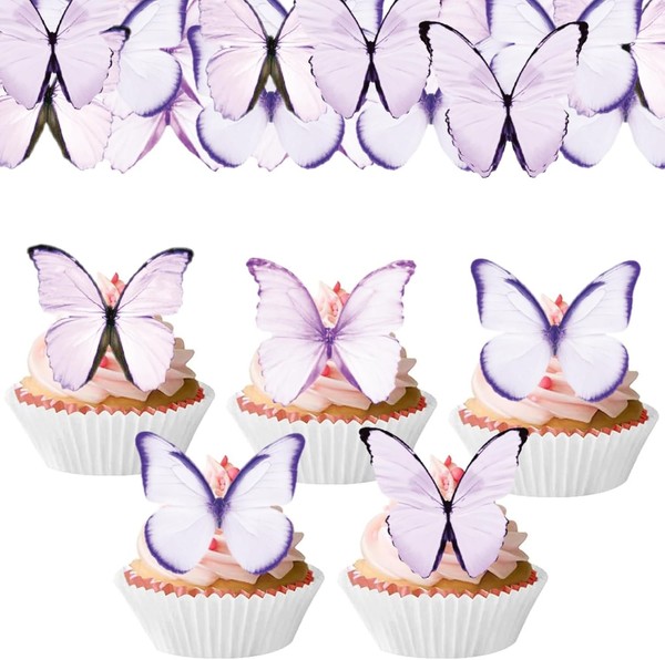 Essbare Schmetterlinge Tortendeko Lila 48 StüCk FüR Torte Muffin Kuchendeko-image