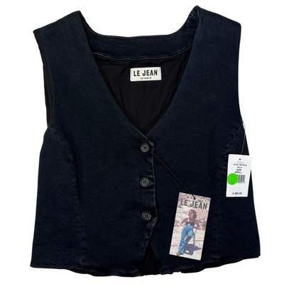 LE JEAN Milo Black Denim Vest Women's Small Button Front Sleeveless NWT $260