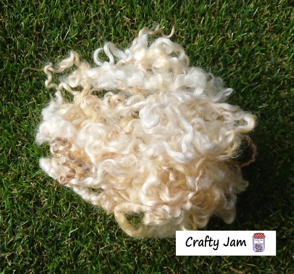 CRAFTY JAM Teeswater Natural White/golden Curly Locks 3D Projects, doll hair Needle Felting