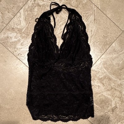 ♡bebe♡　0617 bebe Black Lace Halter Neck Sleeveless Camisole Tank Top L Regular