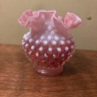 Fenton Vintage Cranberry Opalescent Glass Hobnail Ruffled Laced Edge Vase Gift
