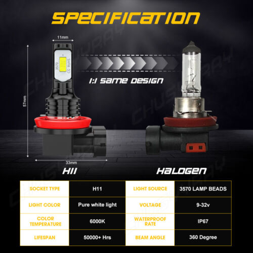 4X HID Headlight Lo Beam + LED Fog Light Bulbs Kit For Infiniti QX70 2014-2017 - Picture 9 of 15