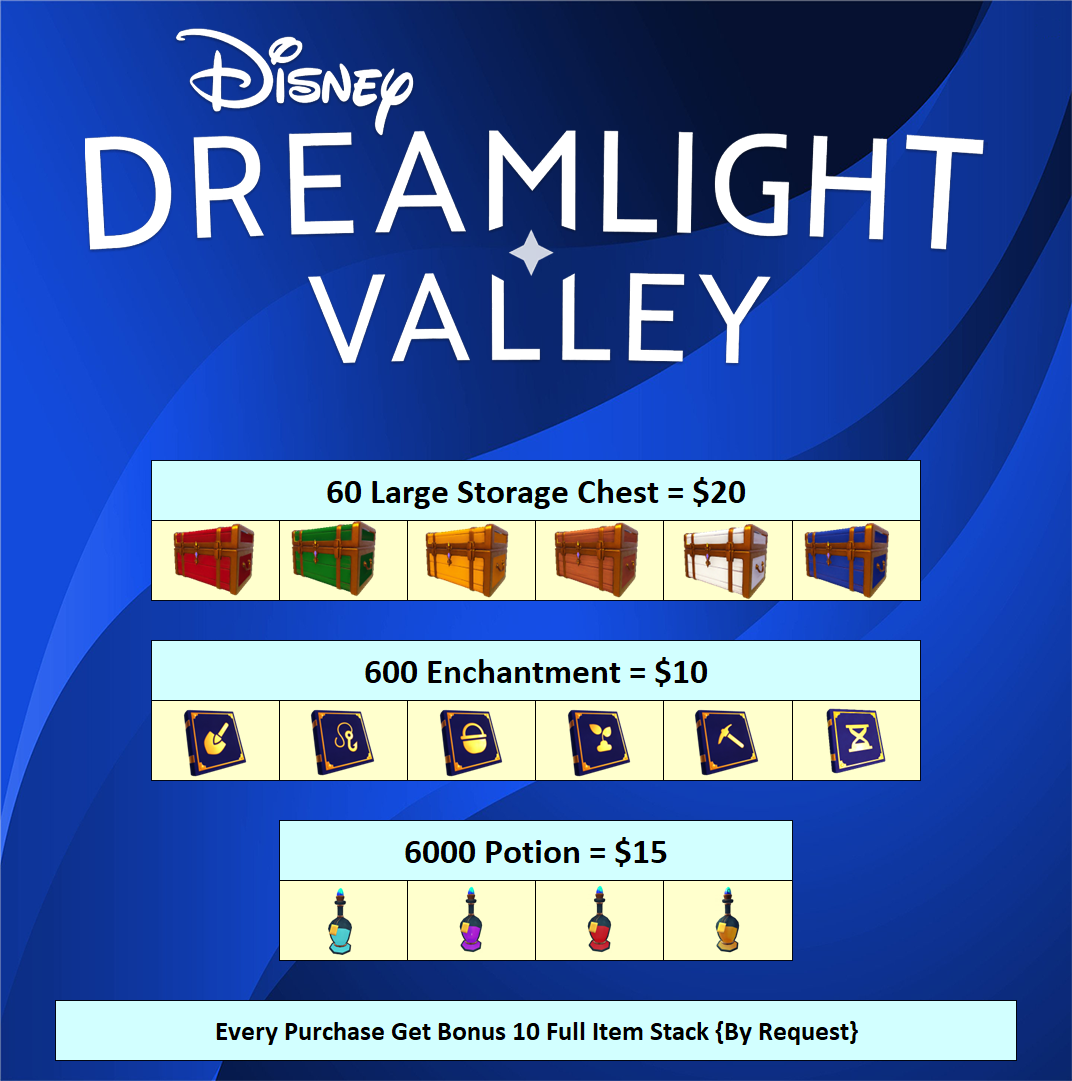 Disney Dreamlight Valley 60 Large Chest, 600 Enchanment, 6000 Potion