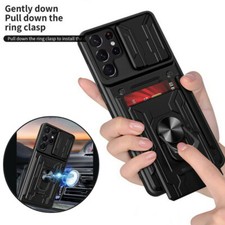 Case For Samsung S25 S24 S23 Ultra A54 A17 Armor Magnetic Ring Card Holder Cover
