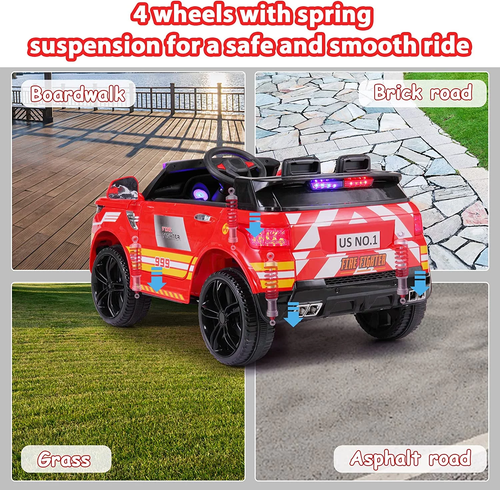 12V Kids Ride on Police Car with Remote Control, Battery Powered 4 Wheeler Truck - Picture 4 of 12