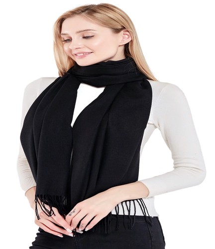 Black Thick Solid Color Design Cotton Blend Shawl Scarf Pashmina CJ Apparel NEW - Picture 10 of 12