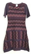 Prana Women's Short Sleeve Knit Sweater Dress size S Purple Chevron V-neck KK