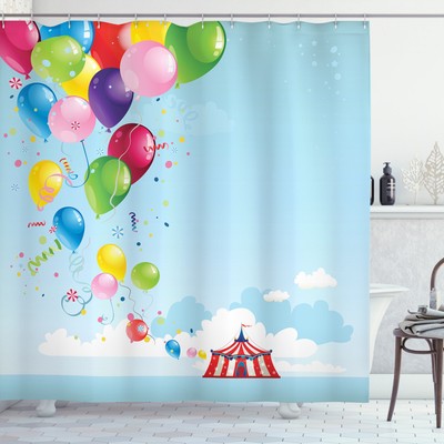 Circus Shower Curtain Carnival Tent Balloons Print for Bathroom