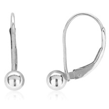 14K Solid White Gold 4mm Ball Lever Back Earrings 0.7"