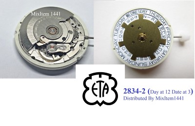 New ! Eta 2834-2 Swiss Automatic 25 jewels .Movement Day at 12 / Date at 3  . | eBay