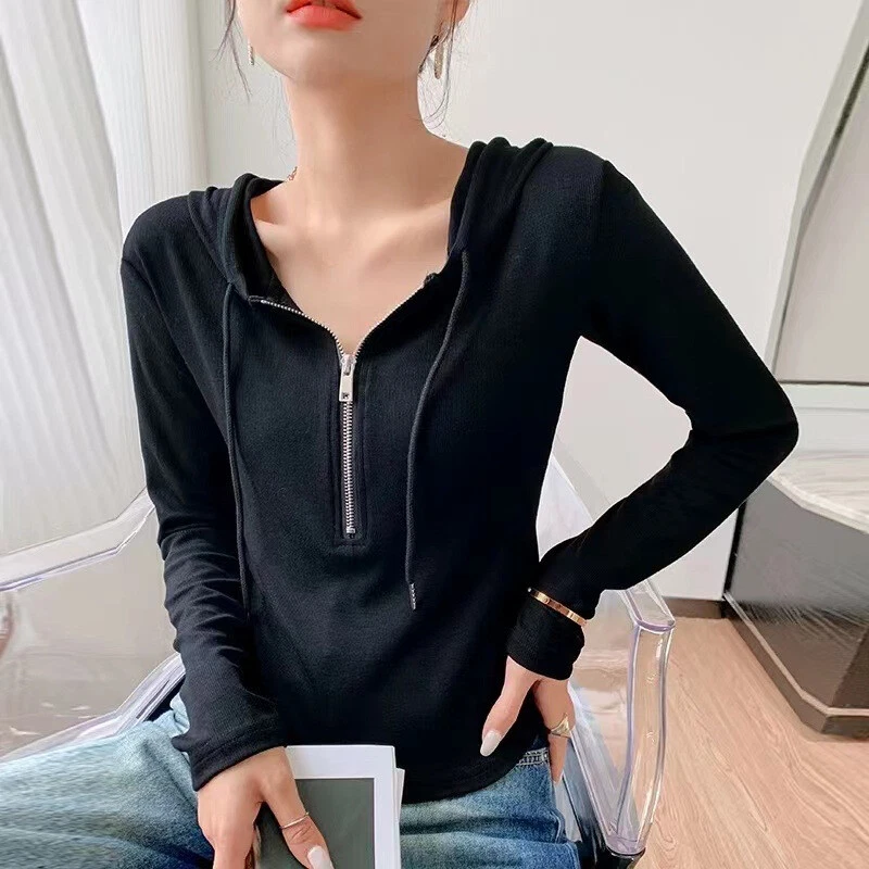 Women Hooded Sweatshirt Hoodie Long Sleeve Slim Fit Pullover Shirt