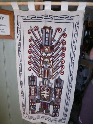 Vintage Embroidered Aztec Mayan Inca Peruvian Warrior Wall Art Hanging Tapestry - Aztec Wall Art Vintage Embroidered Aztec Mayan Inca Peruvian Warrior Wall Art Hanging Tapestry - Aztec Wall Art