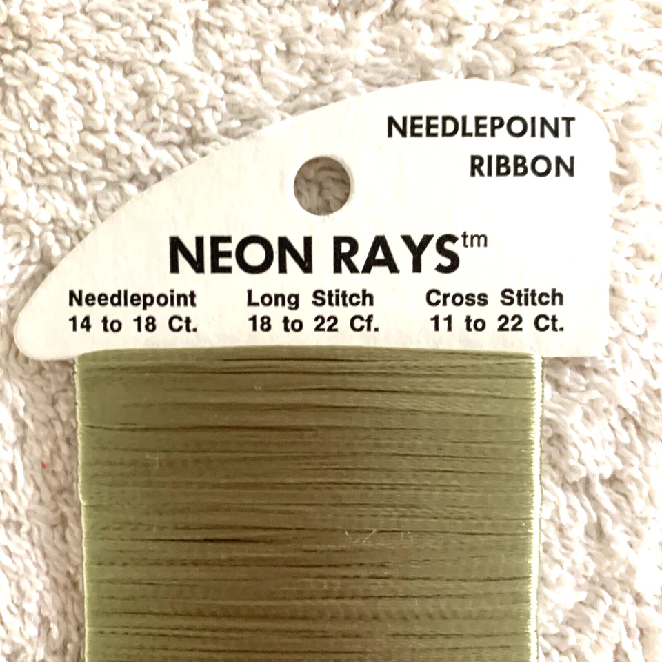 Rainbow Gallery Neon Rays Needlepoint Ribbon Rayon 1 Card 10 yards N 85 Green - Image 3 of 4