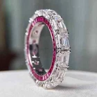 4Ct Emerald Cut Real Moissanite Full Eternity Wedding Band 14K White Gold Plated