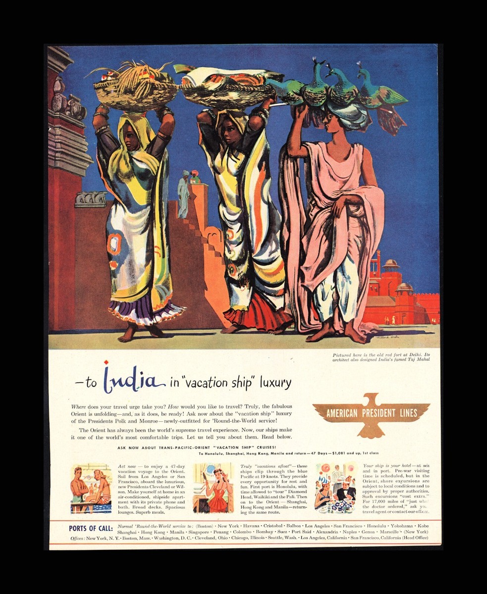 1947 American President Lines: India Vacation Ship Luxury Vintage 