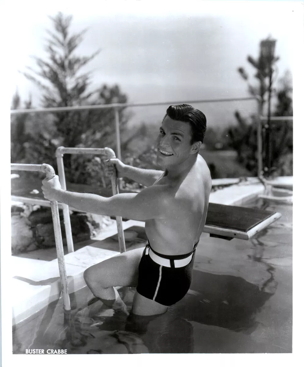 Buster Crabbe Movie Actor in a Swimming Pool Orig 1940s PRESS PHOTO