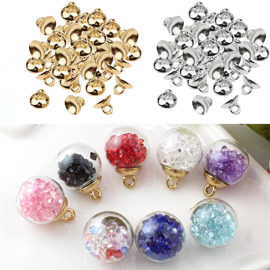 200pcs Plastic Bell Shape Beads Ball Pendant End Caps with Loop Findings