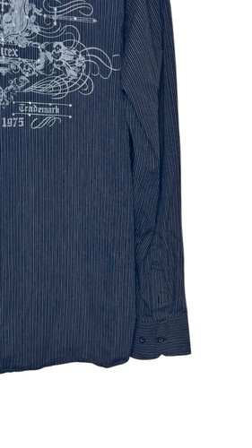 Avirex Men's Dress Shirts Jeweled Pinstripe Long Sleeve Button-Up Black Large - Picture 7 of 9