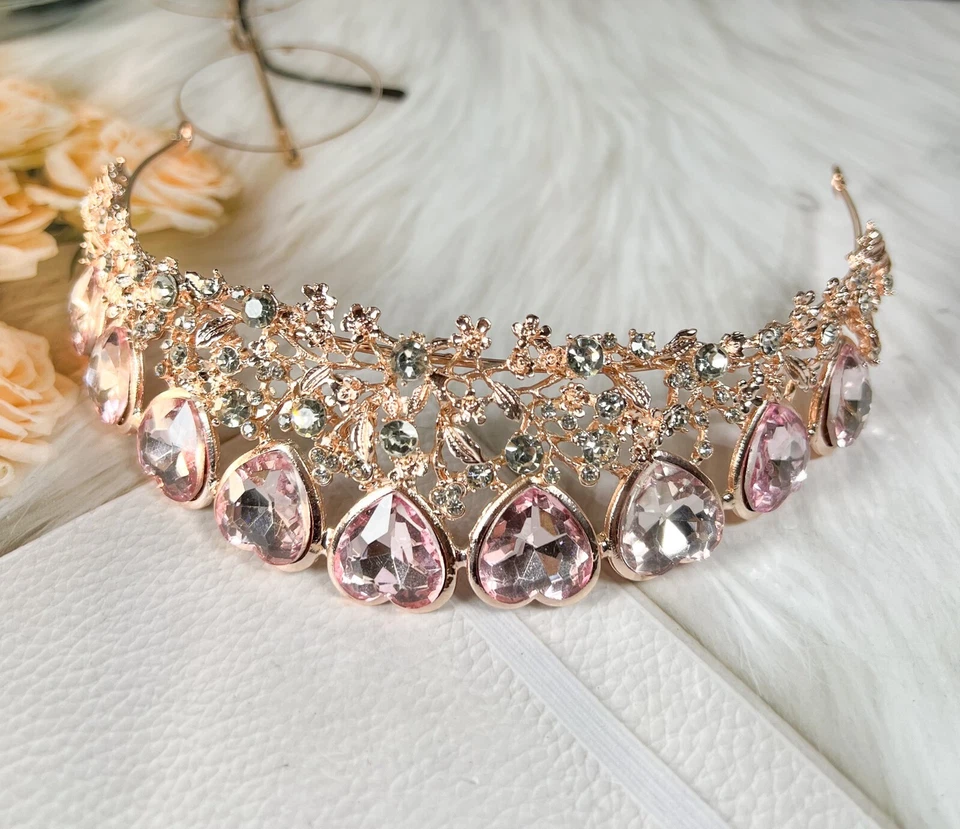 Tiara Reina de Corazón, Corona Corazón Rosa, Diadema de Hadas, Tocado de Quinceañera Foto 4 de 4