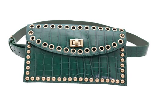8383- Women Genuine Italian Leather Belt Luna, Made In France- Green, 110 Women genuine Italian leather belt LUNA, Made in France  main image 2