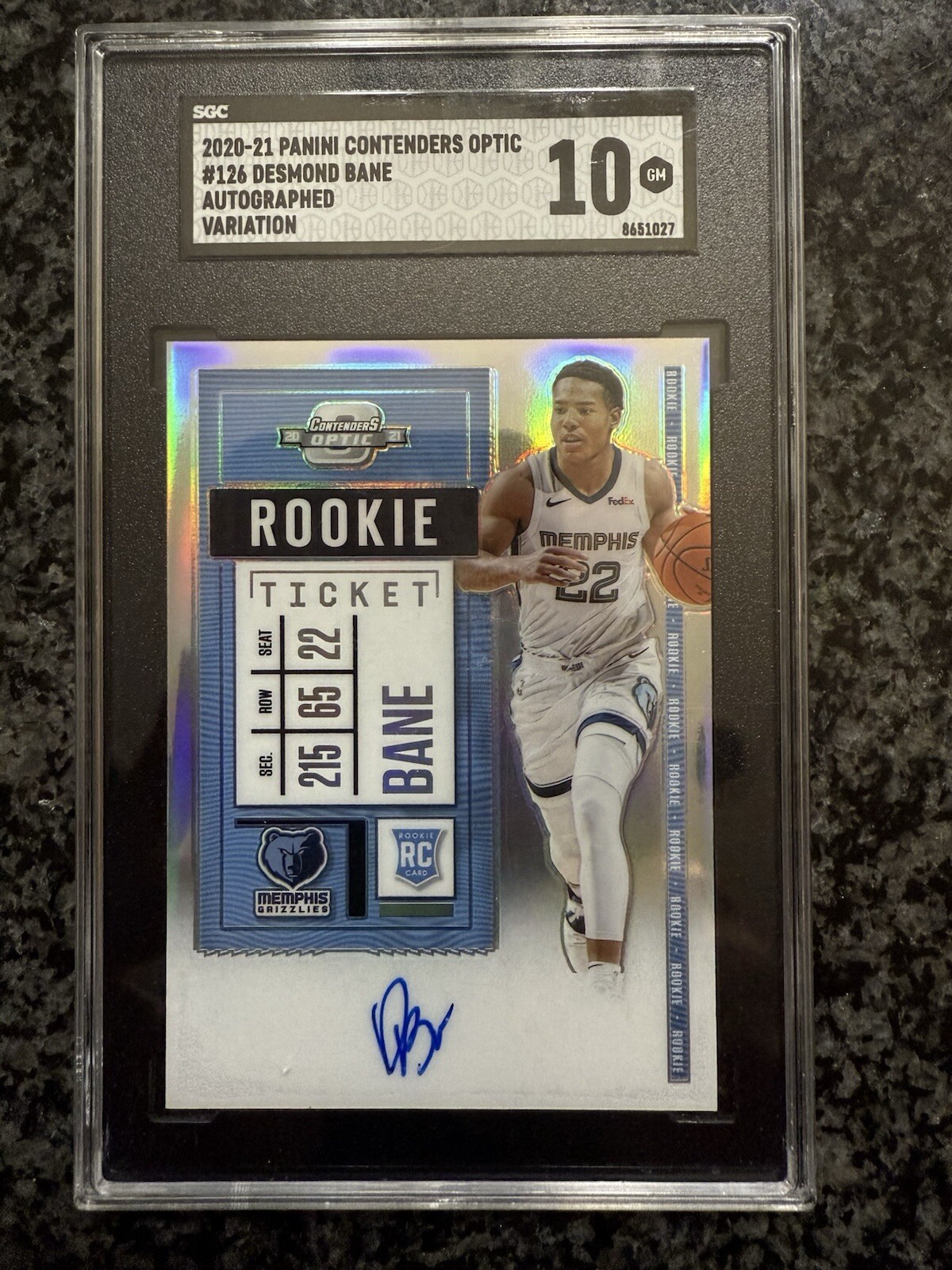 2020-21 Contenders Optic Desmond Bane #126 Rookie Ticket Variation Auto SGC 10