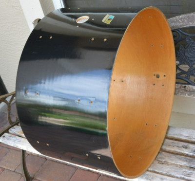 1970s Ludwig USA 24'' BLACK CORTEX BASS DRUM SHELL + BADGE for YOUR DRUM SET J194