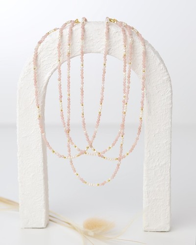 A++ Pearl & Pink Opal 2-3MM Faceted Round Gemstone Beads Minimalist Necklace 18" - Afbeelding 3 van 12