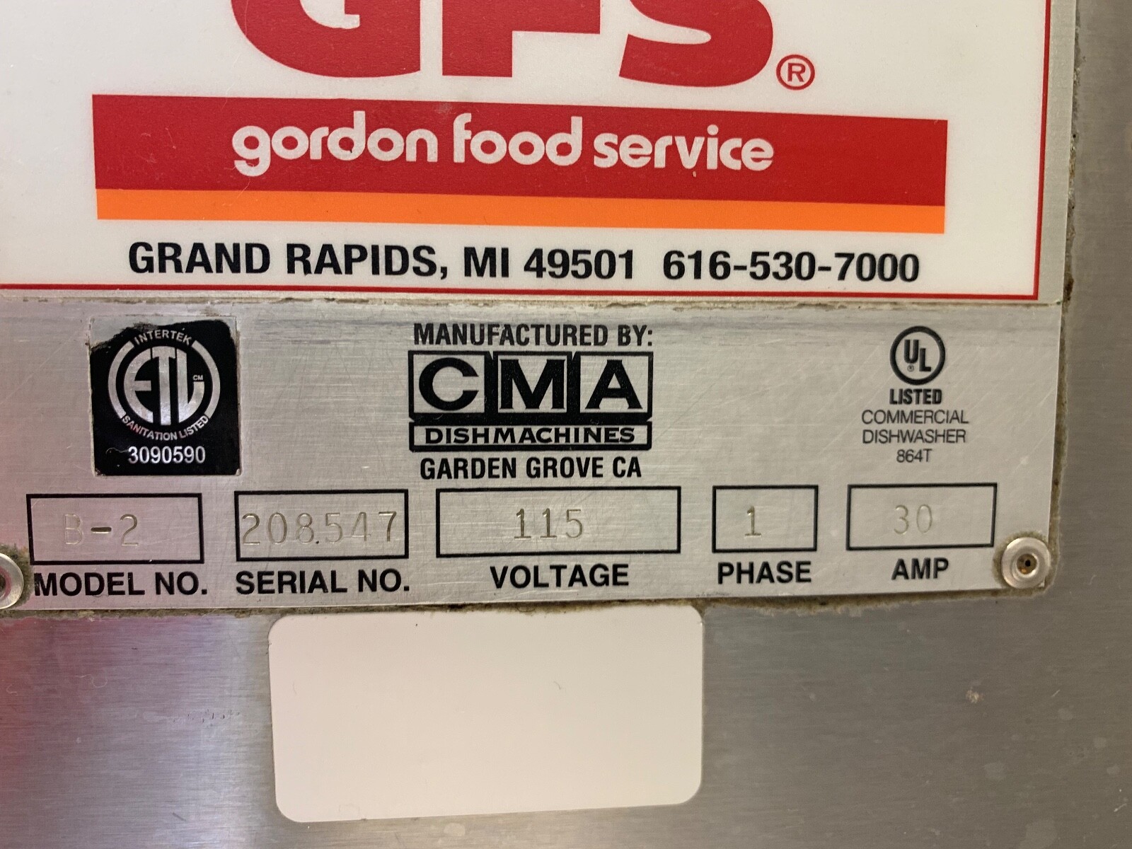 CMA Model B2 Low Temperature Double Rack Commercial Dishwasher eBay