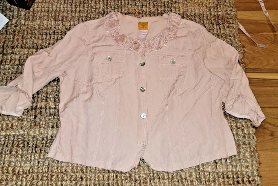 Chaqueta Ruby Rd Mujer 20W Rosa Melocotón Rosa Adornada Cuello Blazer Lino Faircore Foto 4 de 4