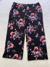 Soma L Cool Nights Pajama Ankle Pants FLORAL DREAMS BLACK