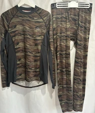 LL Bean Midweight Base Layer Set Camo Stretch Shirt Pants Top Bottoms Size M