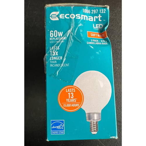 3pk EcoSmart LED Bulbs 60W G16.5 Globe Soft White Frosted 2700K Dimmable 297132 - Picture 4 of 6