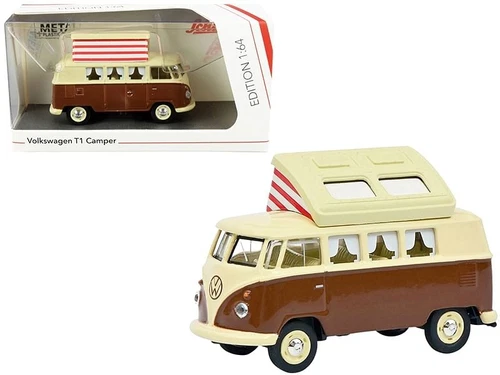 Volkswagen T1 Camper Bus with Pop-Top Roof Brown and Cream 1/64 Diecast Model by