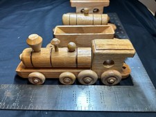   Vintage Handmade Wooden Toy Train Set - 4 Piece, Folk Art Style, Engine  Cars