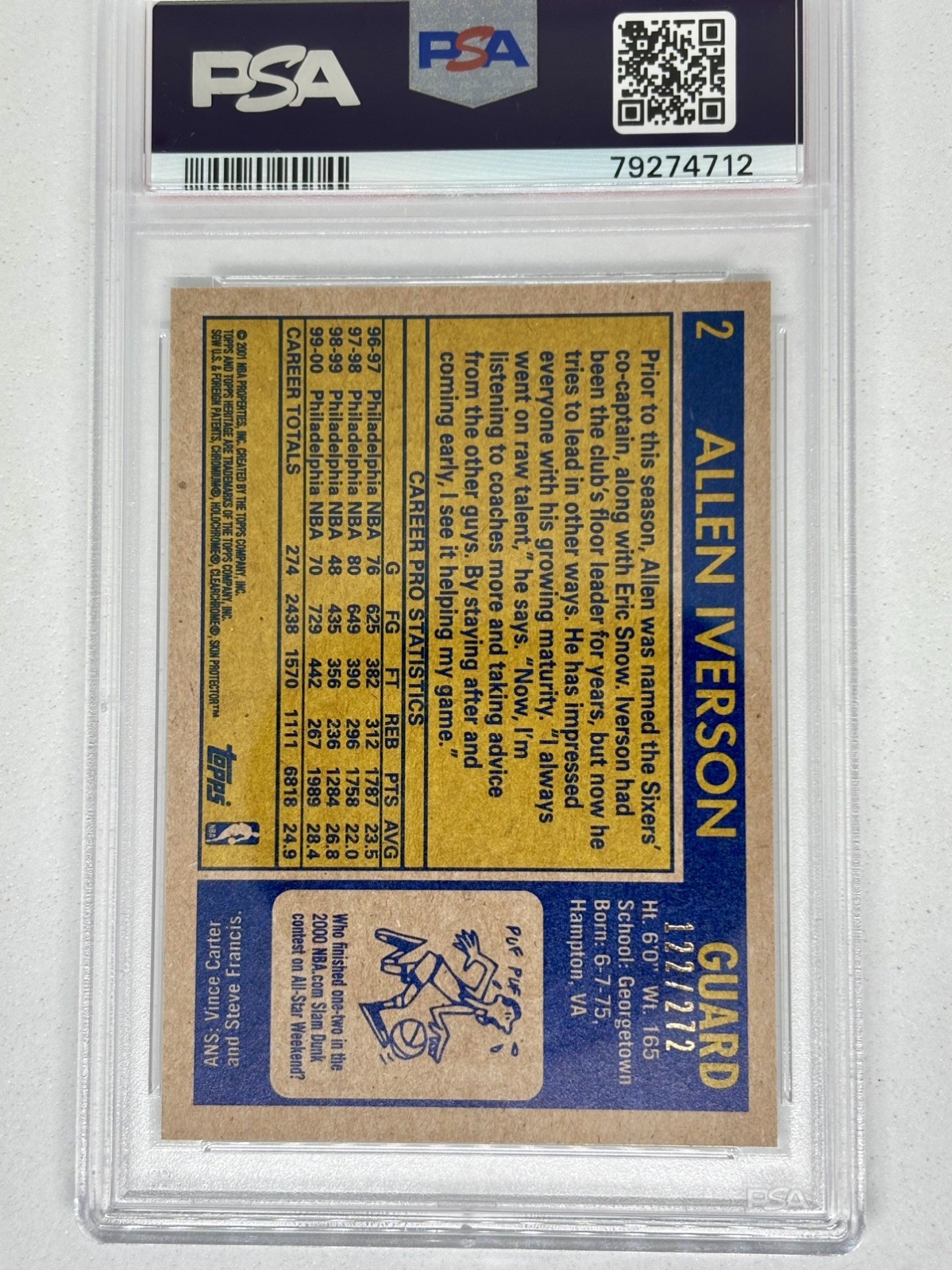 2000-01 Topps Heritage Allen Iverson Retrofractor /272 PSA 10 Pop 4!! view 4