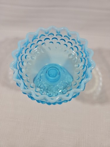 Vintage Fenton Glas blau opalisierend Schuhnagel Deckel Bonboniere Kompott Fuß - Bild 10 von 19
