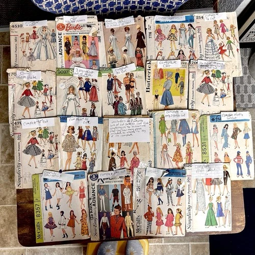 Lot Of 19 Vintage Barbie 1960’s Sewing Patterns: Barbie, Skipper, Ken, Francie