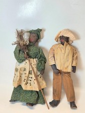 2 ANTIQUE DOLLS-CLOTH-1800S? MAN / WOMAN-FOLK ART-8.5IN-MAMMY?