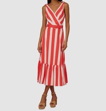 Adrianna by Adrianna Papell Women's Red Striped Belted Midi Dress Size 2
