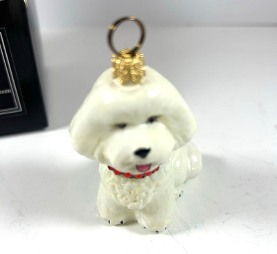 Joy to the World DIVA DOG Bichon Frise Red Jeweled Collar Poland Glass Ornament