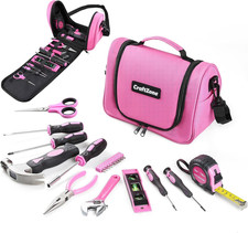 Pink Tool Set,Tool Bag for Women with Shoulder Strap,Basic Tool Kit,21Pcs,Tool P