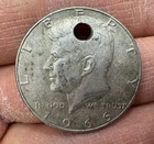 1966 Kennedy Half Dollar HOLED coin 40% Silver Ungraded - Exact Coin Shown