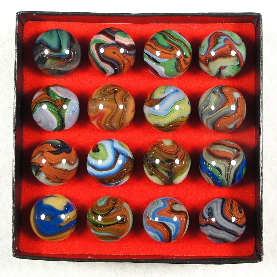 JABO, Inc. 3/4" Foxfire II contract run set of 16 mint condition lutz marbles. - Image 2 of 2
