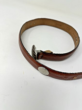 Vintage rustic brown leather belt tarnished silver color buckle size30