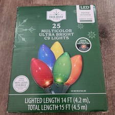 Holiday Time - 25 C9 Multicolor LED Ultra Bright Lights Green Wire Christmas